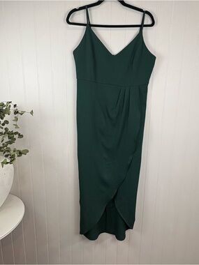 Emerald Green Wrap Midi Dress  Look Adjustable Straps Elegant Bridesmaid L